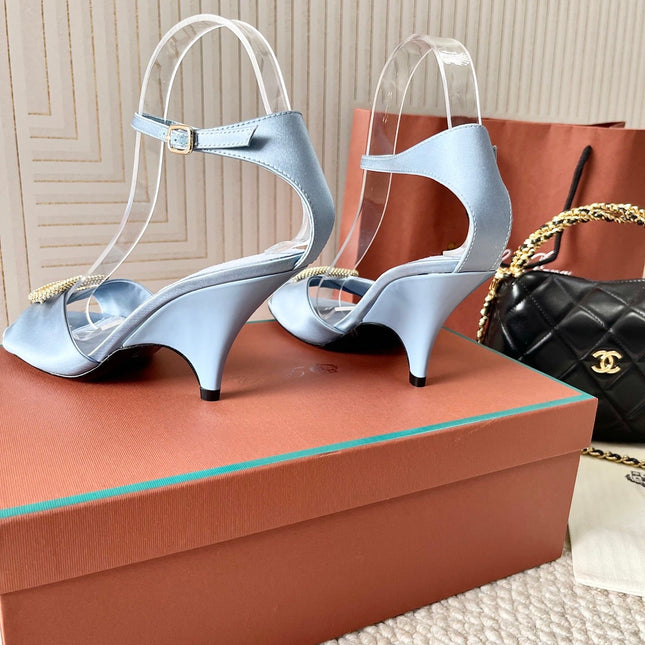 HIGH HEELS SANDALS 80 MM IN PASTEL BLUE SATIN MIX SUEDE