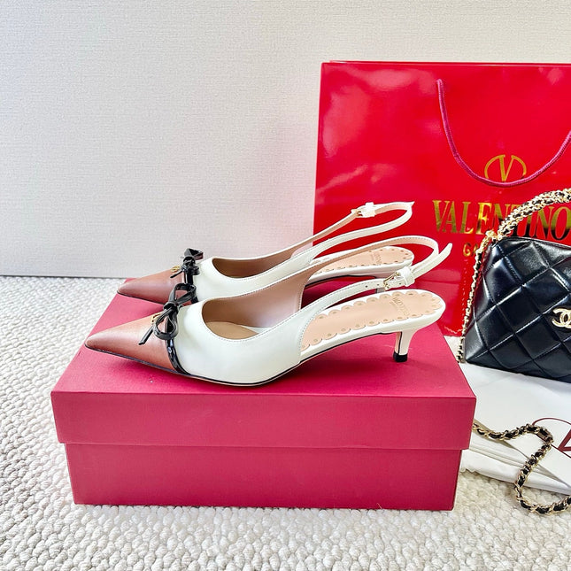 VLTN HIGH SLINGBACK 25S 40 MM IN WHITE MIX BROWN LAMBSKIN WITH BOW