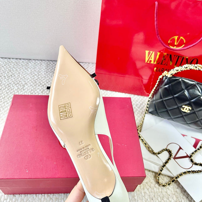 VLTN HIGH SLINGBACK 25S 40 MM IN WHITE MIX BROWN LAMBSKIN WITH BOW