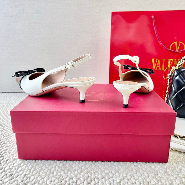 VLTN HIGH SLINGBACK 25S 40 MM IN WHITE MIX BROWN LAMBSKIN WITH BOW