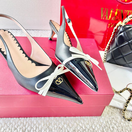 VLTN HIGH SLINGBACK 25S 40 MM IN BLACK LAMBSKIN WITH BOW