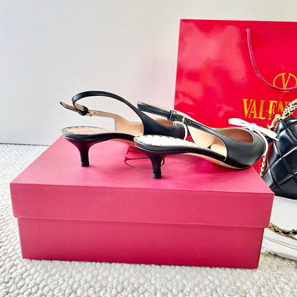 VLTN HIGH SLINGBACK 25S 40 MM IN BLACK LAMBSKIN WITH BOW