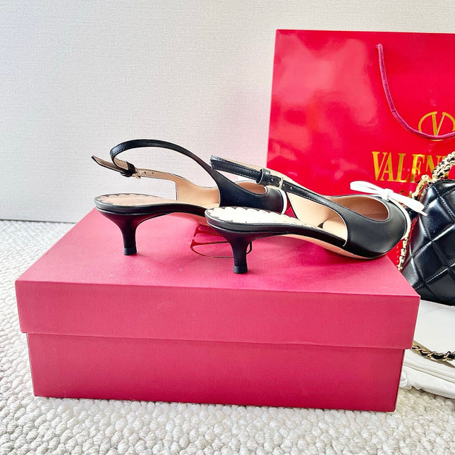 VLTN HIGH SLINGBACK 25S 40 MM IN BLACK LAMBSKIN WITH BOW