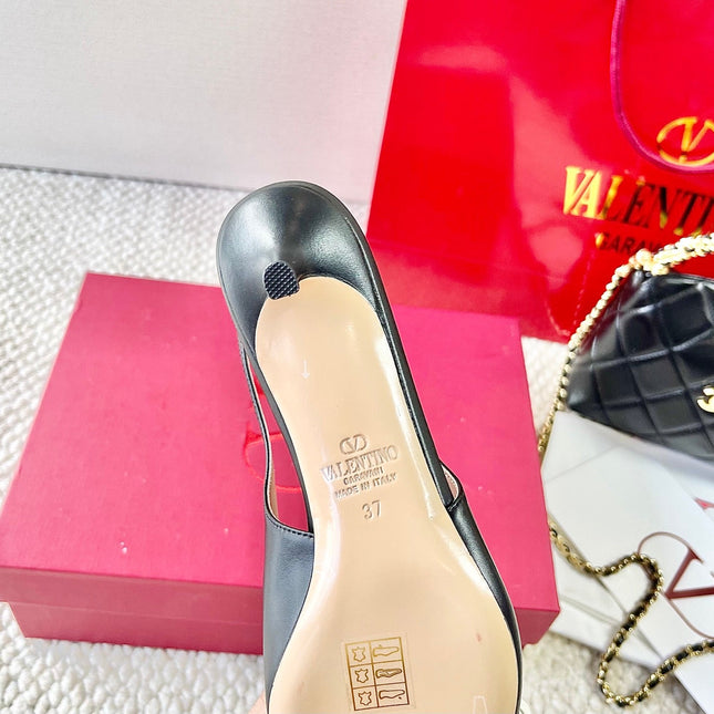 VLTN HIGH SLINGBACK 25S 40 MM IN BLACK LAMBSKIN WITH BOW