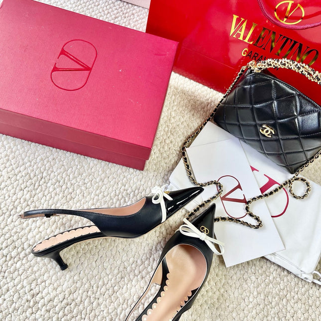 VLTN HIGH SLINGBACK 25S 40 MM IN BLACK LAMBSKIN WITH BOW