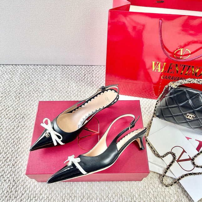 VLTN HIGH SLINGBACK 25S 40 MM IN BLACK LAMBSKIN WITH BOW