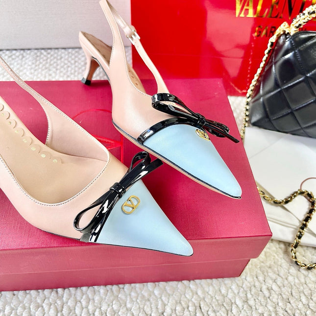 VLTN HIGH SLINGBACK 25S 40 MM IN SKY BLUE MIX NUDE LAMBSKIN WITH BOW