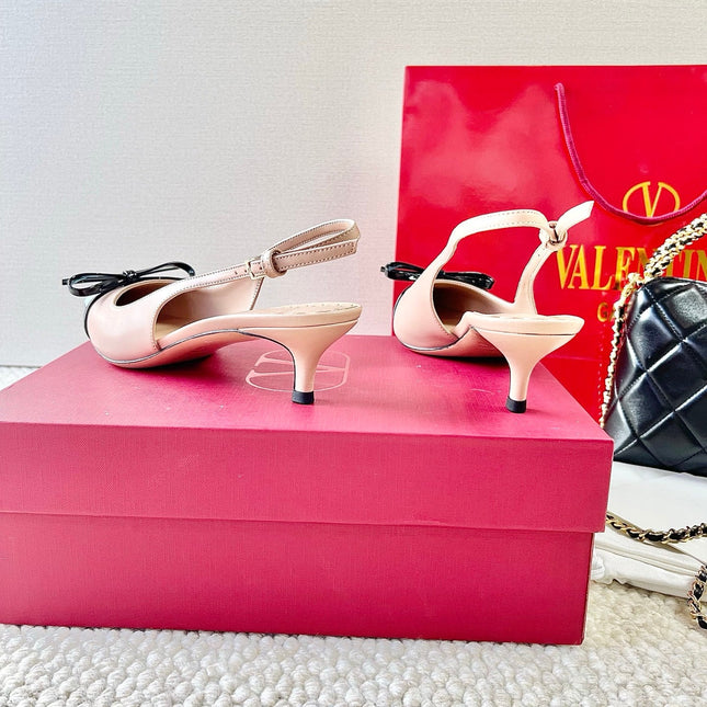 VLTN HIGH SLINGBACK 25S 40 MM IN SKY BLUE MIX NUDE LAMBSKIN WITH BOW