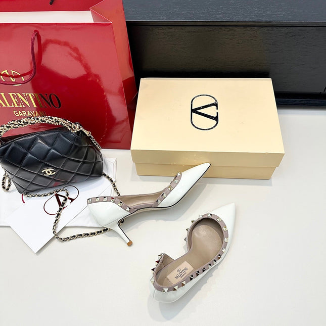 VLTN ROCKSTUD HEELS 25S 60 MM IN WHITE GLOSSY LEATHER