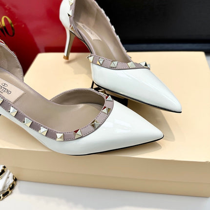 VLTN ROCKSTUD HEELS 25S 60 MM IN WHITE GLOSSY LEATHER