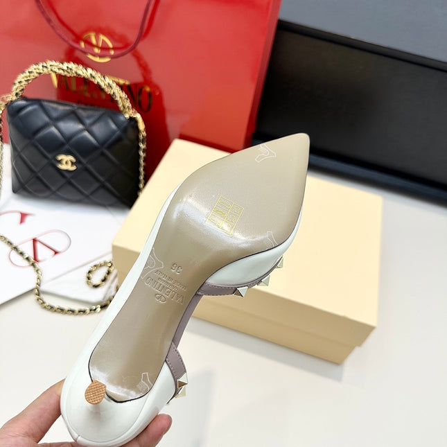 VLTN ROCKSTUD HEELS 25S 60 MM IN WHITE GLOSSY LEATHER