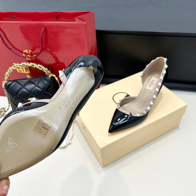 VLTN ROCKSTUD HEELS 25S 60 MM IN BLACK GLOSSY LEATHER