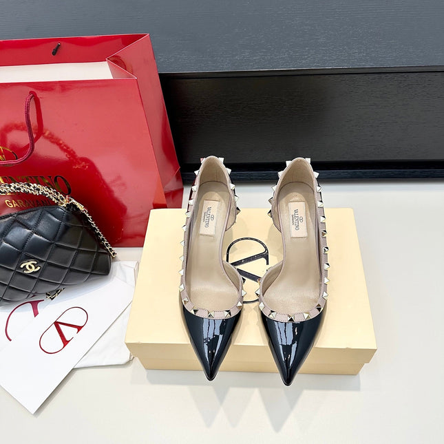 VLTN ROCKSTUD HEELS 25S 60 MM IN BLACK GLOSSY LEATHER