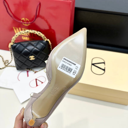 VLTN ROCKSTUD HEELS 25S 60 MM IN SOFT LILAC BEIGE GLOSSY LEATHER