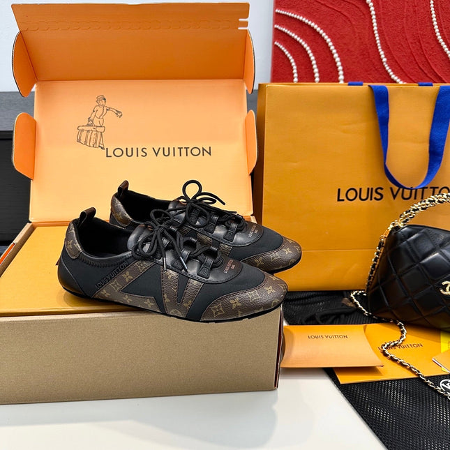 SNEAKERINA TRAINERS IN BROWN AND BLACK FABRIC AND CANVAS