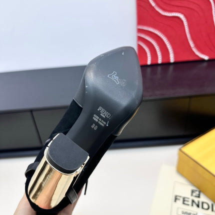 FENDI 25S HIGH-CUT METALLIC HEEL BOOTS 100 MM IN BLACK SUEDE AND CALFSKIN