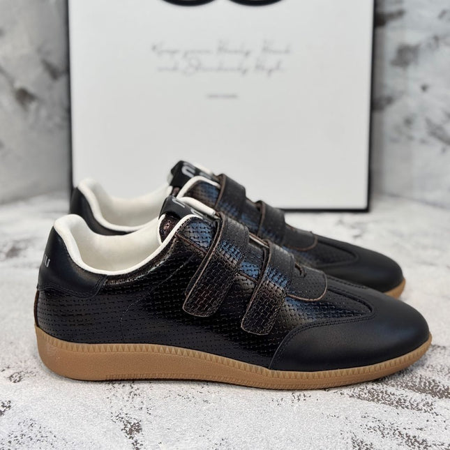 RETRO SNEAKERS WITH RIPTAPE STRAPS IN BLACK LAMBSKIN KNITTED PATTERN