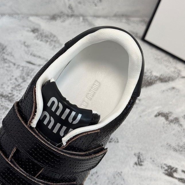 RETRO SNEAKERS WITH RIPTAPE STRAPS IN BLACK LAMBSKIN KNITTED PATTERN