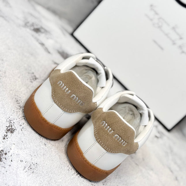 RETRO SNEAKERS WITH RIPTAPE STRAPS IN WHITE LAMBSKIN MIX PEANUT SUEDE