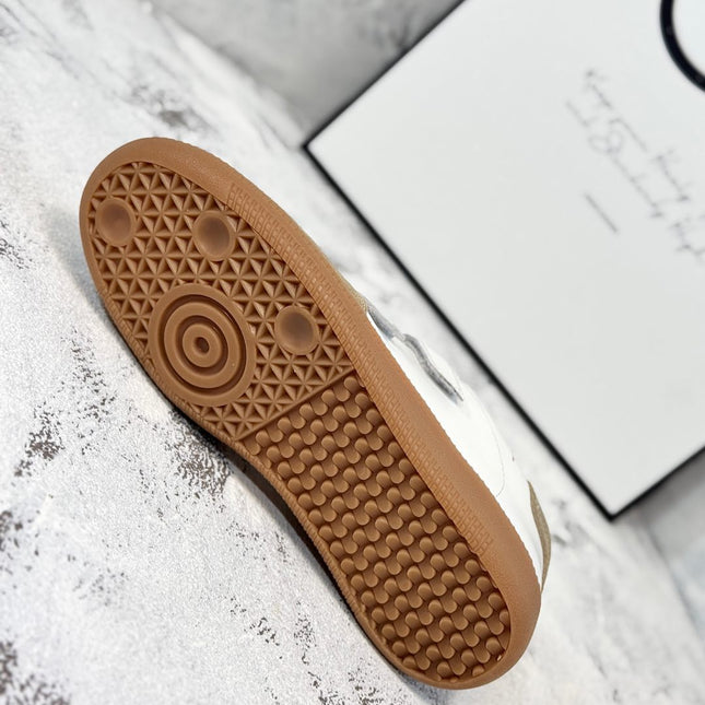 RETRO SNEAKERS WITH RIPTAPE STRAPS IN WHITE LAMBSKIN MIX PEANUT SUEDE