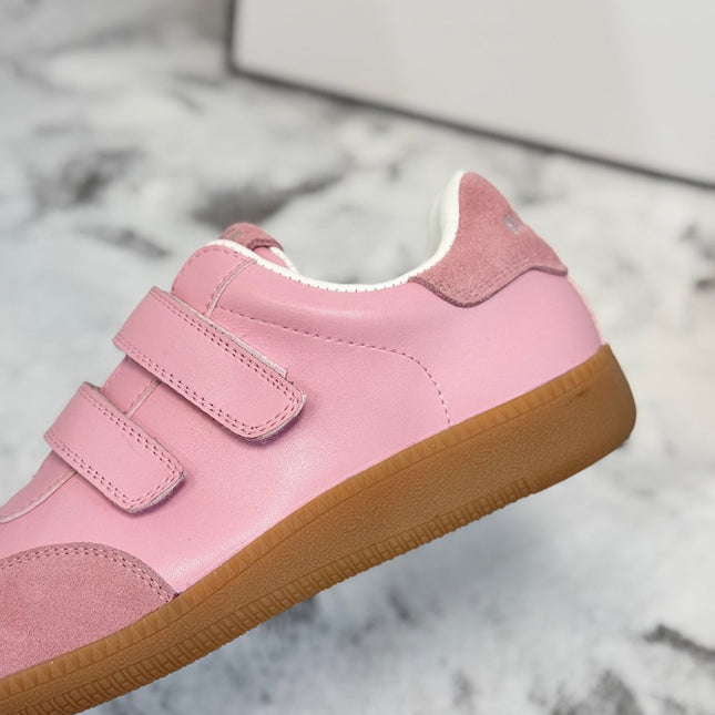 RETRO SNEAKERS WITH RIPTAPE STRAPS IN PINK LAMBSKIN MIX SUEDE