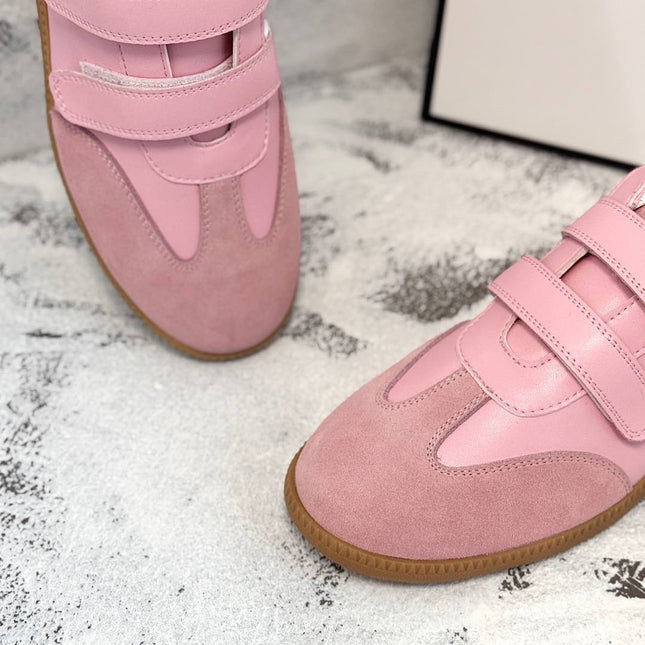 RETRO SNEAKERS WITH RIPTAPE STRAPS IN PINK LAMBSKIN MIX SUEDE