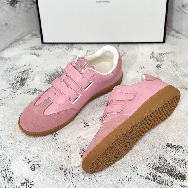 RETRO SNEAKERS WITH RIPTAPE STRAPS IN PINK LAMBSKIN MIX SUEDE