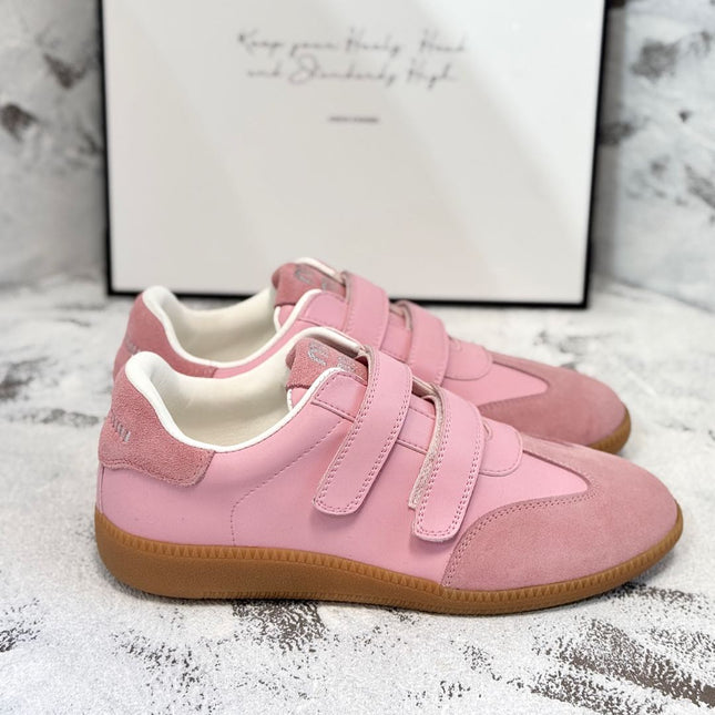 RETRO SNEAKERS WITH RIPTAPE STRAPS IN PINK LAMBSKIN MIX SUEDE