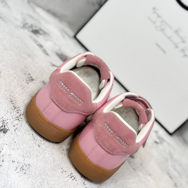 RETRO SNEAKERS WITH RIPTAPE STRAPS IN PINK LAMBSKIN MIX SUEDE