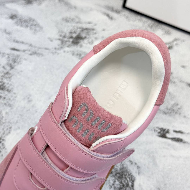 RETRO SNEAKERS WITH RIPTAPE STRAPS IN PINK LAMBSKIN MIX SUEDE