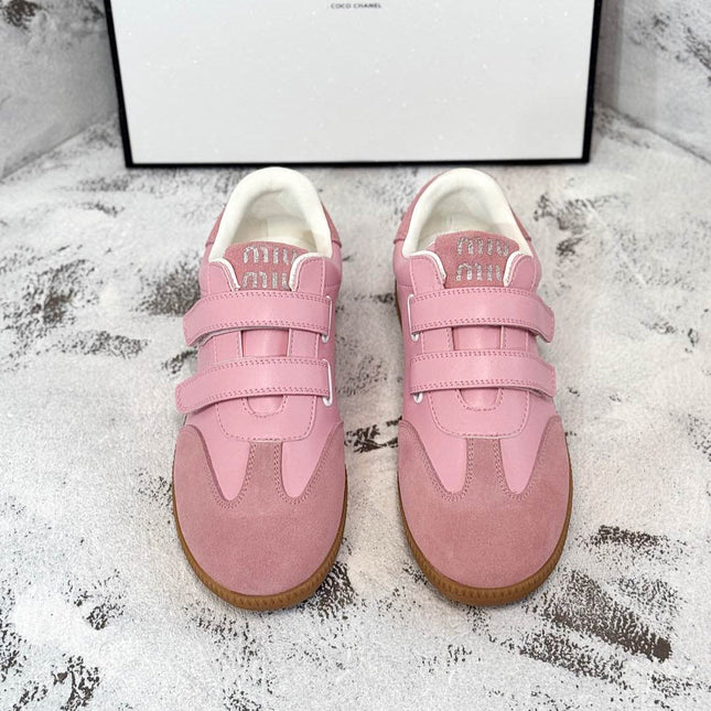 RETRO SNEAKERS WITH RIPTAPE STRAPS IN PINK LAMBSKIN MIX SUEDE