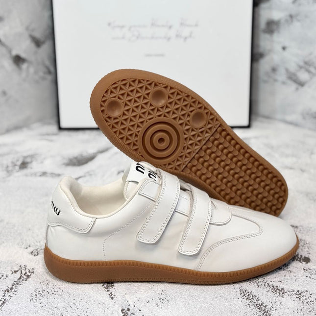 RETRO SNEAKERS WITH RIPTAPE STRAPS IN WHITE SMOOTH LAMBSKIN