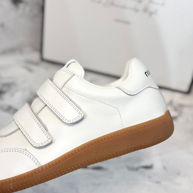 RETRO SNEAKERS WITH RIPTAPE STRAPS IN WHITE SMOOTH LAMBSKIN