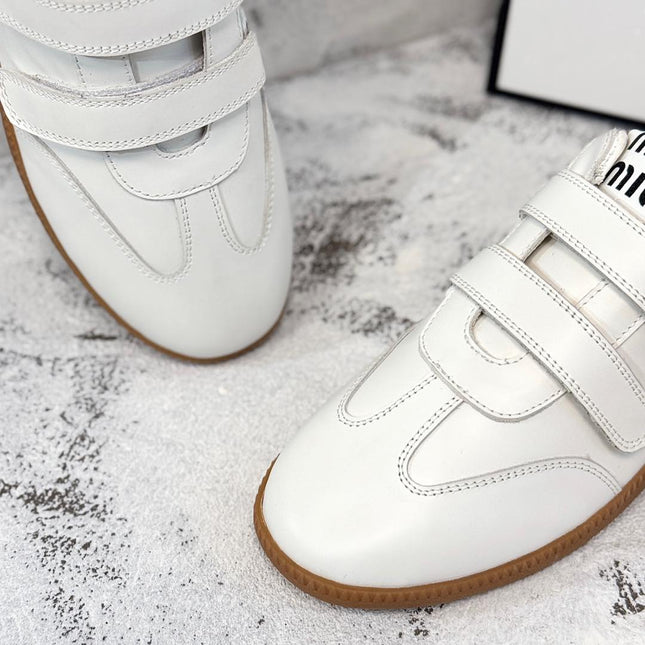 RETRO SNEAKERS WITH RIPTAPE STRAPS IN WHITE SMOOTH LAMBSKIN