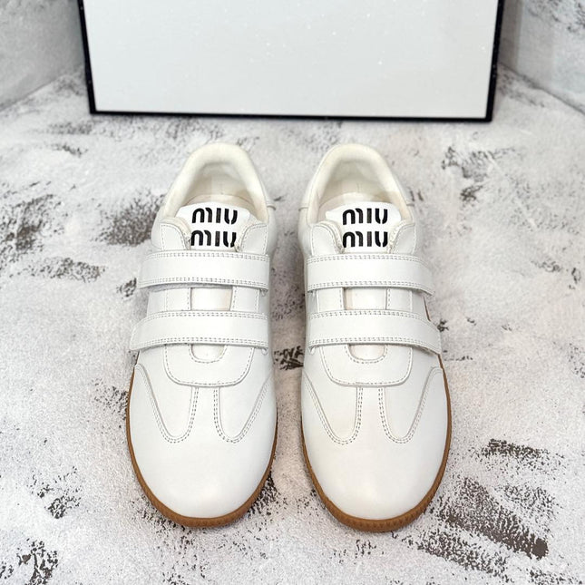RETRO SNEAKERS WITH RIPTAPE STRAPS IN WHITE SMOOTH LAMBSKIN