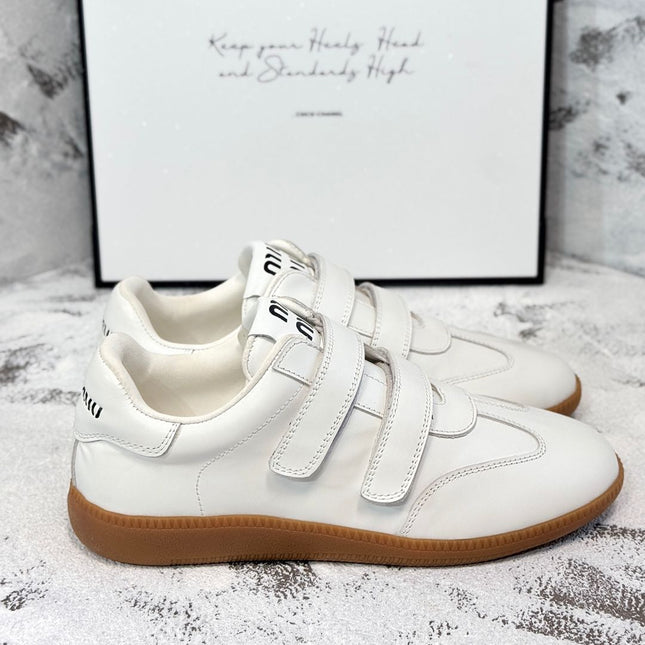 RETRO SNEAKERS WITH RIPTAPE STRAPS IN WHITE SMOOTH LAMBSKIN