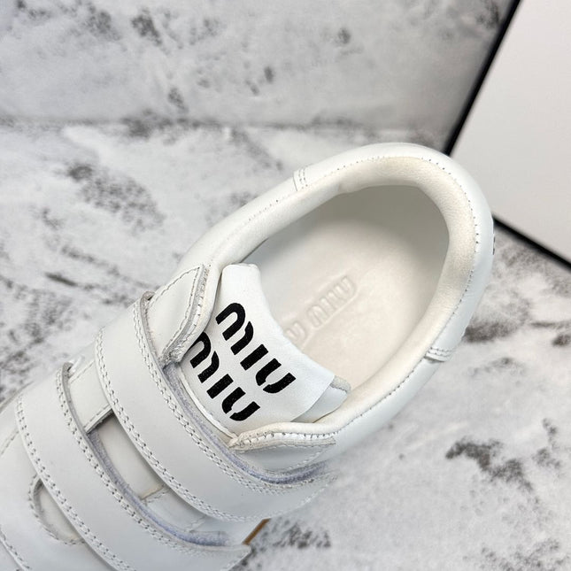 RETRO SNEAKERS WITH RIPTAPE STRAPS IN WHITE SMOOTH LAMBSKIN