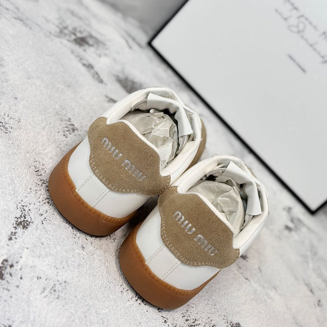 RETRO SNEAKERS IN WHITE LAMBSKIN MIX PEANUT SUEDE
