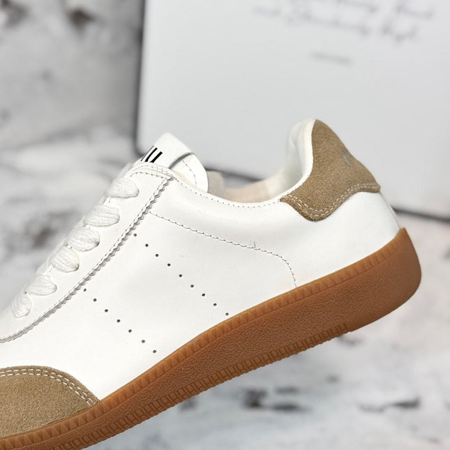 RETRO SNEAKERS IN WHITE LAMBSKIN MIX PEANUT SUEDE
