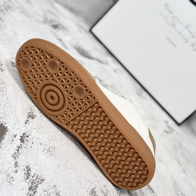 RETRO SNEAKERS IN WHITE LAMBSKIN MIX PEANUT SUEDE