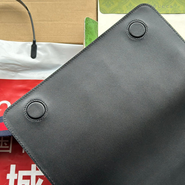 OPHIDIA MEDIUM MESSENGER FLAP BAG 27 IN DARK GREY AND BLACK CALFSKIN