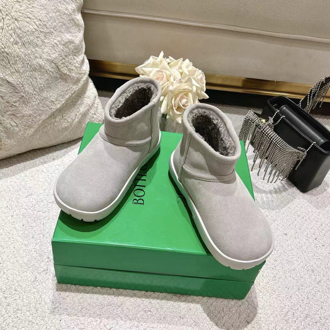 SNAP MINI ANKLE BOOTS IN PALE GRAY SUEDE AND SHEARLING LINING