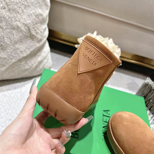 SNAP MINI ANKLE BOOTS IN BRONZE BROWN SUEDE AND SHEARLING LINING