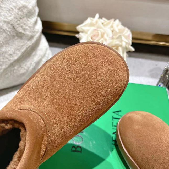 SNAP MINI ANKLE BOOTS IN BRONZE BROWN SUEDE AND SHEARLING LINING