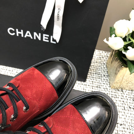 SHORT BOOTS GARNET RED MIX BLACK SUEDE LAMBSKIN