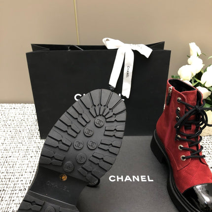 SHORT BOOTS GARNET RED MIX BLACK SUEDE LAMBSKIN