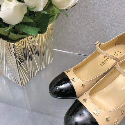 MARY JANE BEIGE CREAM MIX BLACK LAMBSKIN ATTACH METAL