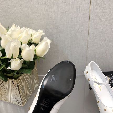 MARY JANE WHITE MIX BLACK LAMBSKIN ATTACH METAL