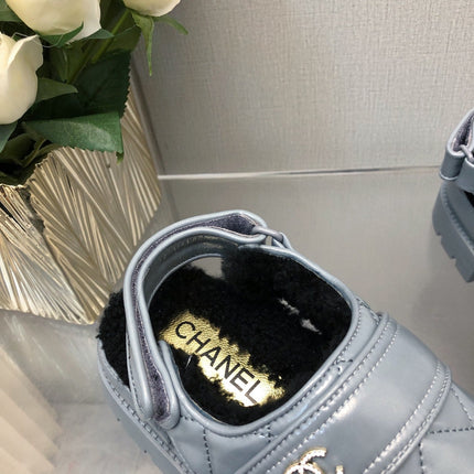 CHUNKY PLATFORM SHEARLING SLIPPER SAPHIRE BLUE LAMBSKIN