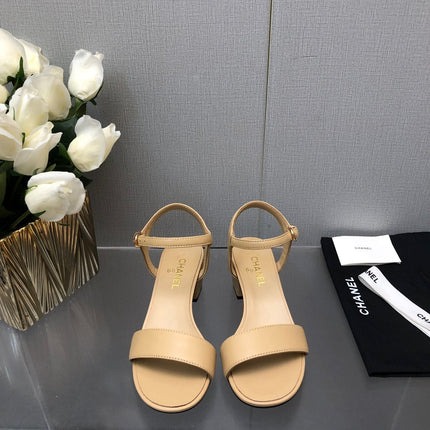 BLOCK HEEL 5 CM SANDAL IN SAND BROWN LAMBSKIN